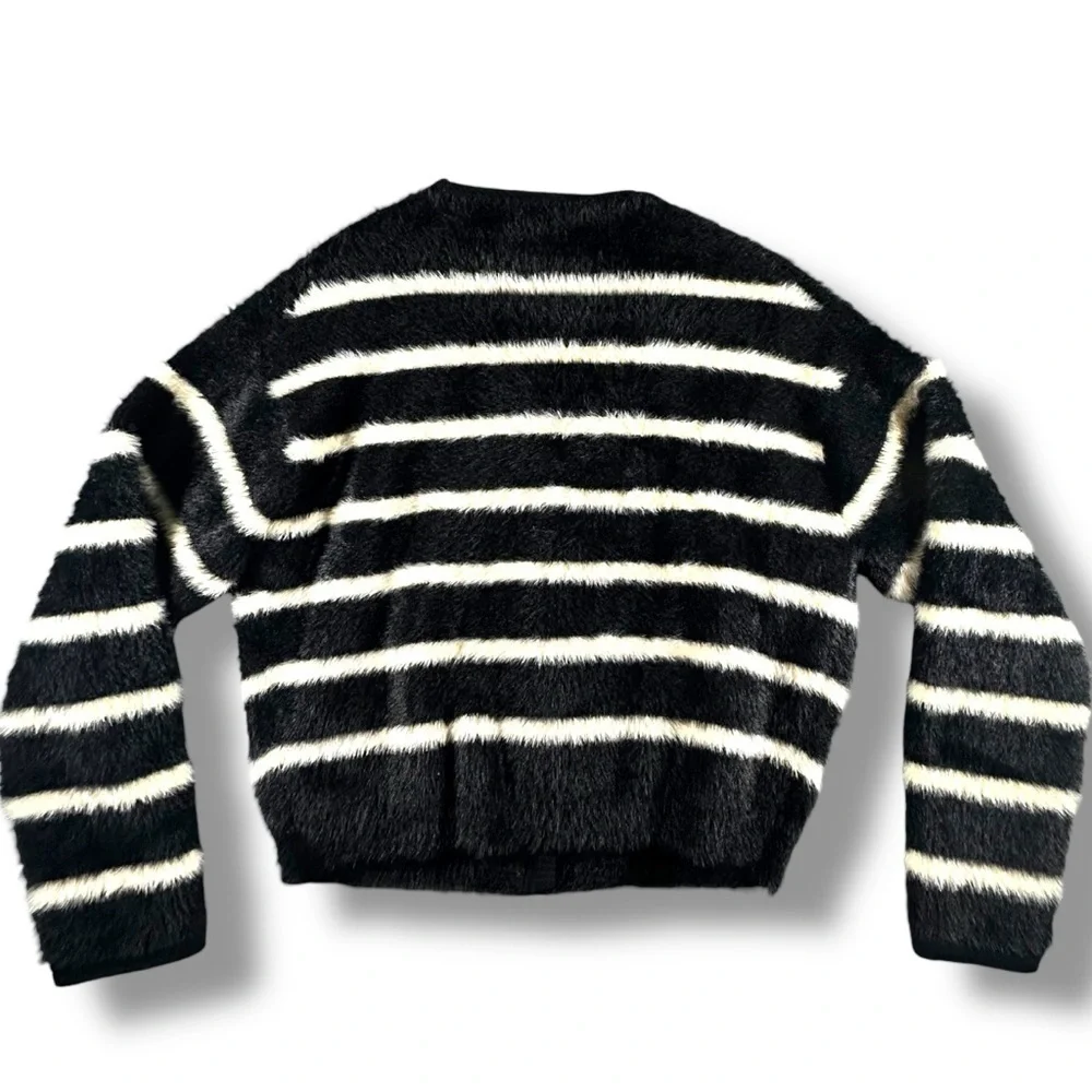 J.Crew Sweater Lady Jacket Striped Brushed Yarn Size XS Gold Button Black/White